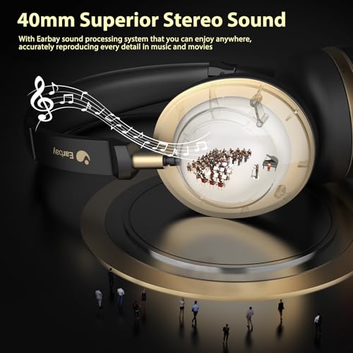 Earbay Wireless Headset, Bluetooth Headset With Microphone Noise Canceling & USB Dongle, V5.3 Bluetooth Headphone with Charging Dock & 50hrs Working Time for Computer/Phones/Teams/Skype/Zoom/Office