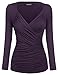 Zeagoo Women's Cross-front V Neck Pullover T-Shirt Ruched Blouse Purple New Large