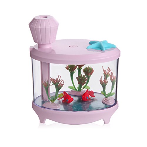 Azmall Cool Air Humidifier Essential Oil Diffuser Air Purifier, 460ML Fish Tank Mist Humidifier with 7 Changing Colors LED Lights and Timer for Home,Office,Bedroom,Living Room - Pink