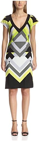 Melissa Masse Women's V-Neck Printed Shift Dress, Citrus Bargello Border, L