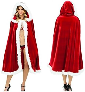 Christmas Hooded Cape Cloak for Women Red Santa Claus Costume Long Shawl (Large=Length 150cm/59.06")
