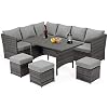 U-MAX 7 Pieces Patio Furniture Set Outdoor Sectional Sofa Conversation Set All Weather Wicker Rattan Couch Dining Table…
