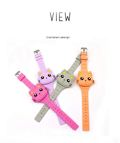 MINILUJIA Kids Boys Girls Digital Watch Cute Rabbit Cat Clamshell Design Led Sport Watch (cat Purple)