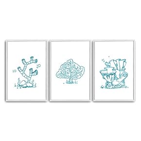 3 Piece Framed Canvas Wall Art Simple Seabed Elements Canvas Prints Home Artwork Decoration for Living Room,Bedroom - 16"x24"x3 Panels