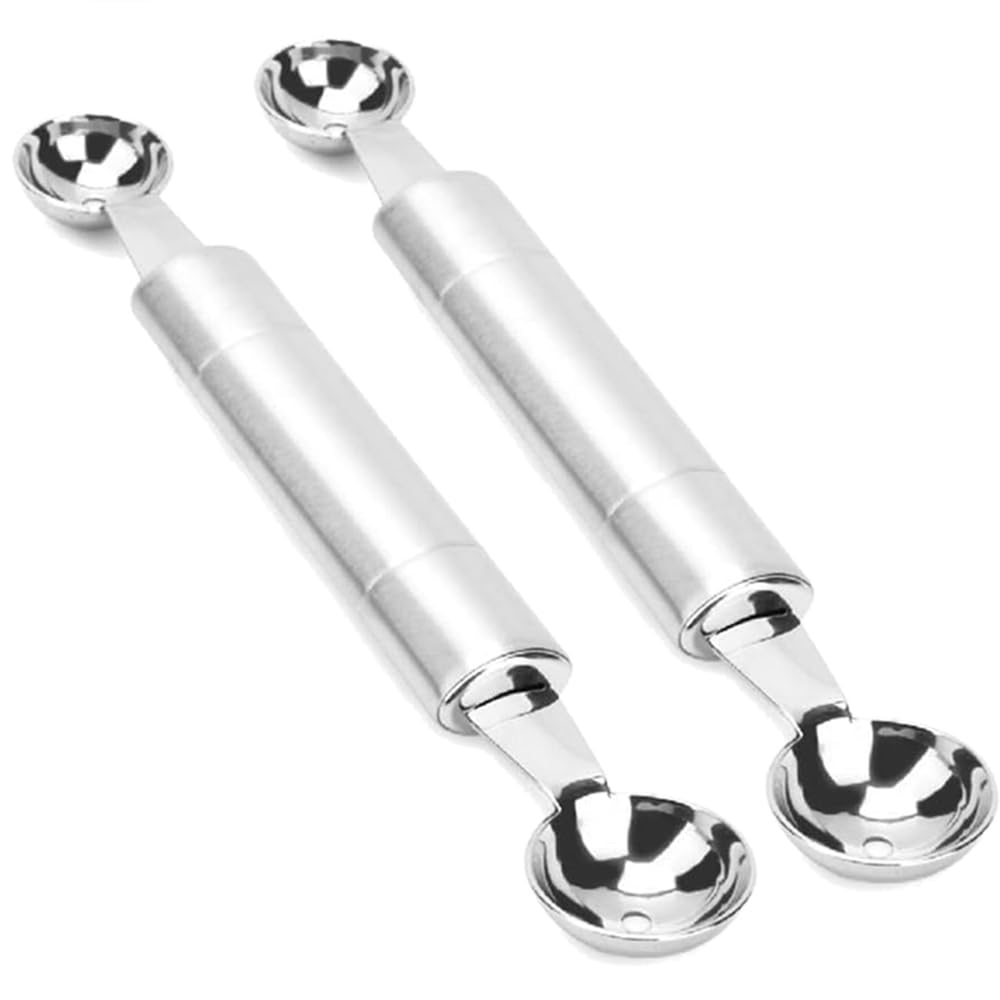 Photo 1 of 2 Pcs Double Ended Headed Fruit Icecream Ball Spoon Melon Baller Parisienne Scoop Smooth Round Melon Balls Melon Scoop for Watermelon/Ice 30mm Melon Ballers