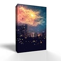 Canvas Wall Art Gorgeous City Under Space Canvas Prints Home Artwork Decoration for Living Room,Bedroom - 12x18 inches