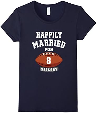Womens 8th Wedding Anniversary T-Shirt Football Couple Gift Shirt Large Navy