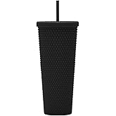 Essasea 24oz Fully Studded Tumbler.Matte Black Studded Tumbler with Lid and Straw.Reusable Double Walled Insulated Travel Tumbler.Plastic Acrylic Pastel Colored Tumbler Cup for Iced Coffee Smoothie.