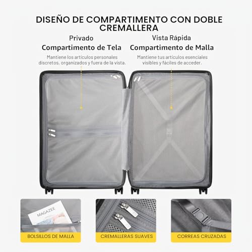 LEVEL8 Hard Shell Travel Suitcases 4 Wheels Trolley 66cm 100% PC Suitcase with Microdiamond Texture Design Hand Luggage with TSA Lock, 66x44.5x26.5cm, 67.9L, Black