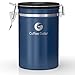 Coffee Gator Stainless Steel Coffee Grounds and Beans Container Canister with Date-Tracker, CO2-Release Valve and Measuring Scoop, Large, Blue