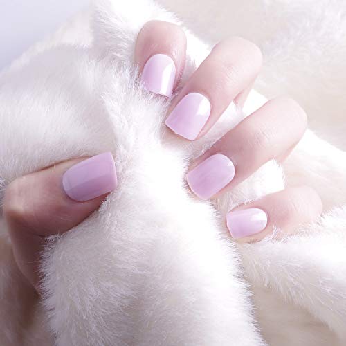 Siusio 96 Pcs Colorful Fake Nails, 4 Pack Lavender Violet Full Cover Square Short UV Coat Artificial Acrylic Nails - Pink Sunset - Thumbnail 3