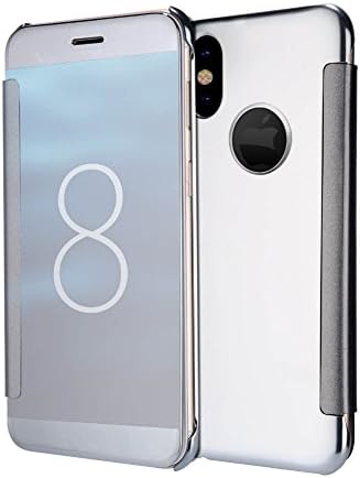 iPhone X Case, Mirror Clear View Window Flip PC Hard Case Cover for iPhone X (2017) 5.8inch TOXZOA(silver)