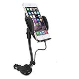 Te-Rich Auto Cell Phone Car Holder Cigarette Lighter Mount Charger [Dual USB Port, 3.1A] w/Built-in Charging Cable Compatiable with iPhones