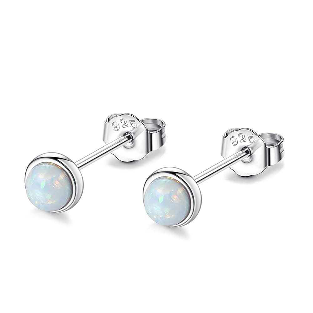 4mm Opal Stud Earrings Sterling Silver 925 Gold Tiny Mini White Blue Green Opal Lobe Earrings Studs For Women Men
