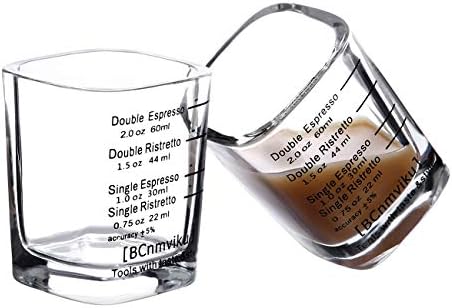 Espresso Shot Glasses Measuring Liquid Heavy Glass for Baristas 2oz 1,8" x 1,8"x 2,6" inch (2 Pack)