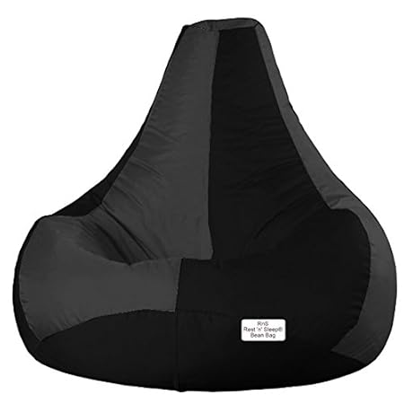 Rest n Sleep Bean Bags Filled with Beans Filler Teardrop Chair (3XL,Dark Grey/Black)