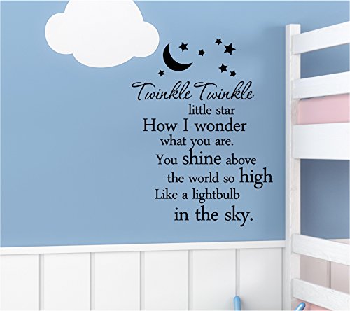 #2 Twinkle twinkle little star how I wonder what you are you shine above the world so high like a lightbulb in the sky wall art quotes sayings vinyl decals home inspirational love bible sticker (Black)