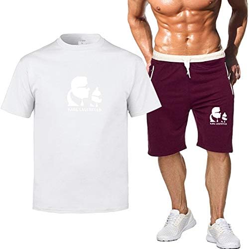 WEY Sports Shorts Karl Lagerfeld Cartoon Printed Sportswear Suit Casual T-Shirt Sweatpants 2-Pieces Set Fitness Running Clothes High-Quality Materials/White/M