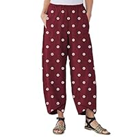 Pviolet Long Trousers Women Casual Lantern Split Dot Print Plus Size Loose Pants Beach High Waist Wide Leg Palazzo Red