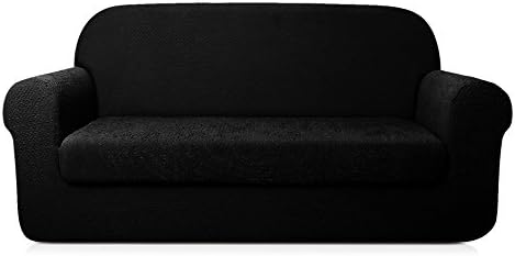 TOYABR 2-Piece Seersucker Jacquard Stretchy Fabric Dinning Room Sofa Slipcovers Fitted Sofa Protector (Loveseat, Black)