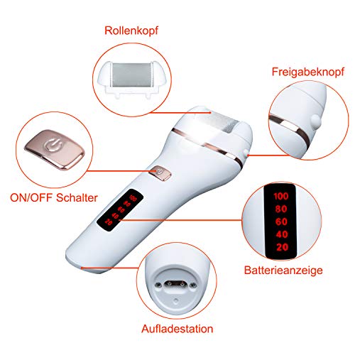bemece Elektrischer Hornhautentferner, Wasserdicht Elektrische Fußfeile, USB wiederaufladbar, Mit Batterieanzeige und Beleuchtung