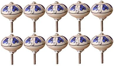CSKB 10 Pcs Purple White Floral Ceramic Door Knobs Hand Painted Decorative Knobs Drawer Pulls Home Kitchen Decoration Vintage Wardrobe Cabinet Dresser Pulls Handles