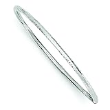 14K White Gold 3mm Diamond Cut Bangle Bracelet Jewelry