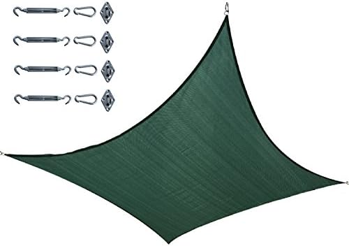 Faddivast Square 11'5'' X 11'5'' Sun Shade Sail with Stainless Steel Hardware Kit, UV Block Fabric Patio Shade Perfect for Outdoor Patio Garden Swimming Pool, Green