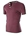 FLATSEVEN Men's Slim Fit Casual Short Sleeve Henley T Shirt (THS100) Wine, L