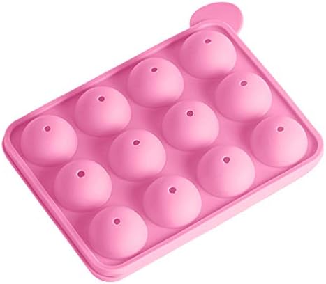 Bescita1 Silicone Chocolate Moulds Non Stick Cupcake Mold Muffin Pan BPA Odor Free Silicone 12 Balls Tray Lollipop Pink
