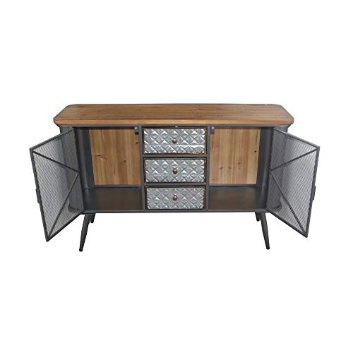 Herrera Buffet in Dark Gray with Metal Base, Three Drawers, Wire Mesh Door Fronts, And Solid Wood Top, by Artum Hill
