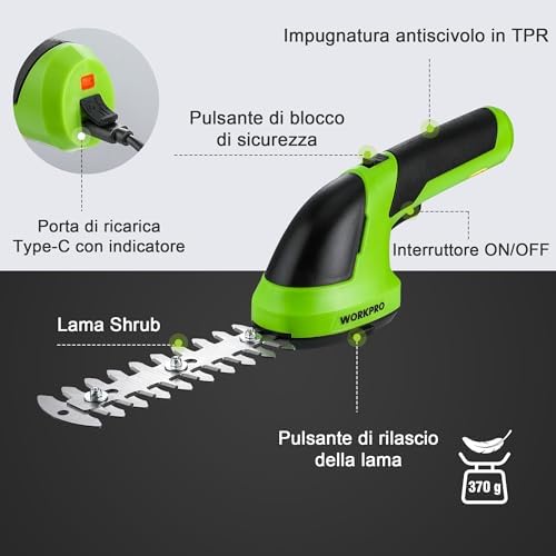 Forbici a Batteria 2 in 1, Cesoia Elettrica a Batteria al Litio 7,2V 2Ah, Larghezza di Taglio 100mm, Lunghezza di Taglio 150mm, Adatto al Giardino (Verde)