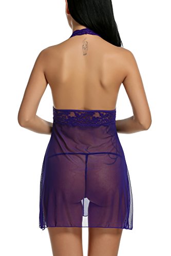 Avidlove-Women-Halter-Lace-Babydoll-Mesh-Sexy-Lingerie-Set-Nightwear