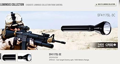 sanford army Cree LED 2100m Rechargeable Arometal Aluminium Torch Sf4127Sl-4D, Black