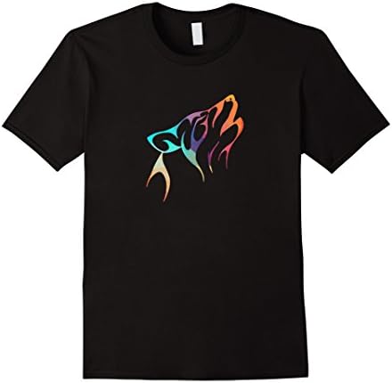 Mens Rainbow Howling Wolf shirt Large Black