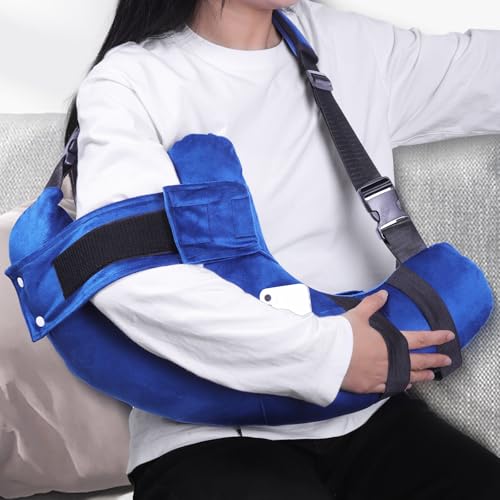 KUAZIDAR Rotator Cuff Pillow for Post Surgery - Arm Sling Pillow for Side Sleepers, Shoulder Pain Relief & Immobilizer for Frozen Shoulder, Neck Support Cushion with Strap (Blue)