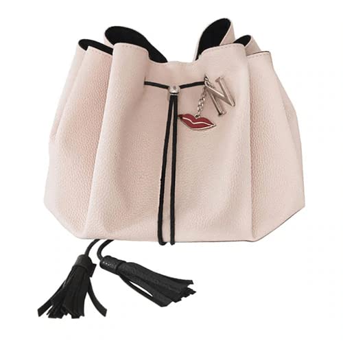 Donna May London Drawstring Makeup Bag for Women, Lay Flat Make Up & Travel Toiletry Organiser, Vegan PU Faux Leather Cosmetics Storage Pouch, Blush Pinks