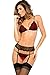 Rene Rofe Women's Crown Pleasure Lace Bra Garter and G-String Set, Black, Medium/Large