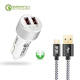 Quick Charge 3.0 USB Car Charger,iKits 30W Dual Car Charge Adapter,Rapid Charger 5V/2.4A+QC3.0 USB Port for Galaxy S9/S8/Edge/Plus/Note,HTC10,LG,Smart Port for iPhone X/8,iPad Pro/Air etc.+Micro Cable