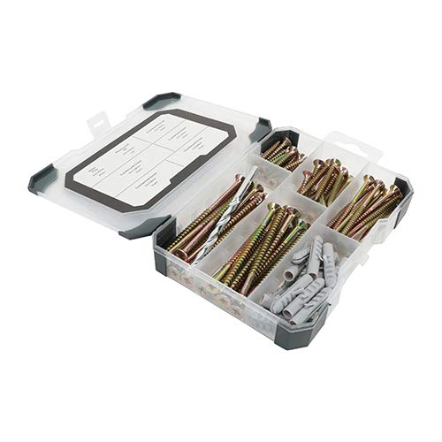 TIMCO Woodscrews for Masonry - Mixed Tray with Plugs and Drill Bit - 261 Pieces