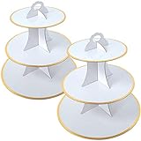 2 Set White and Gold 3-Tier Round Cardboard Cupcake