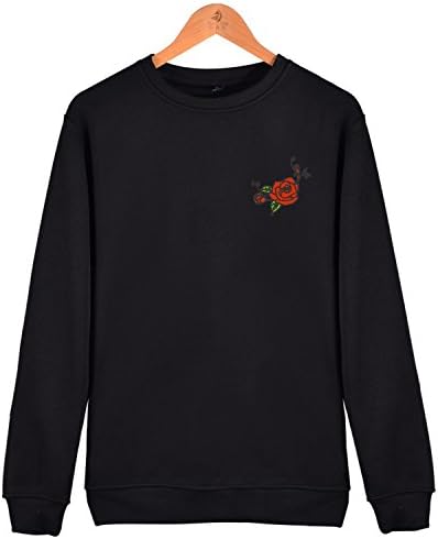 Men's Cartoon Roses Embroidery Cotton Sweatshirt Crewneck Fashion Tops