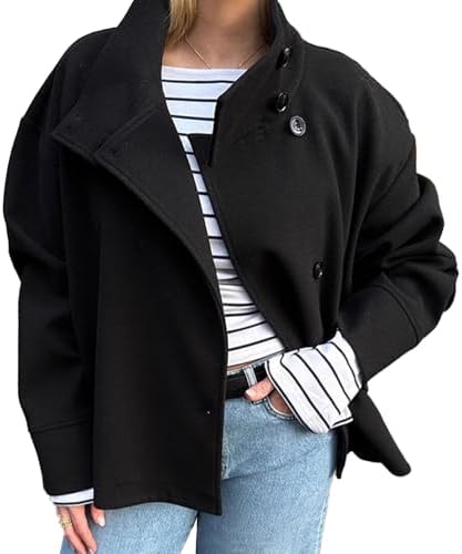 chouyatou Women's Winter Stand Collar Crop Wool Coat Single