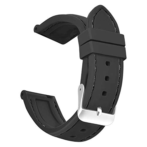 OLLREAR Silicone Watch Strap Replacement Rubber Watch Band -8 Colors & 5 Sizes - 16/18/20/22/24mm (22mm, Black/Black)