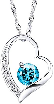ZENI Necklace Women Love Heart Necklace & Pendants Charms 925 Sterling Silver Jewelry for Women (Blue)