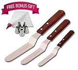 Offset Cake Icing Spatula Set. Includes 4”, 6” and 8” Spatulas. Free Bonus - Reusable Double Color Icing Bag and Variety of Icing Piping Nozzles Tips, by Especially 4 ME