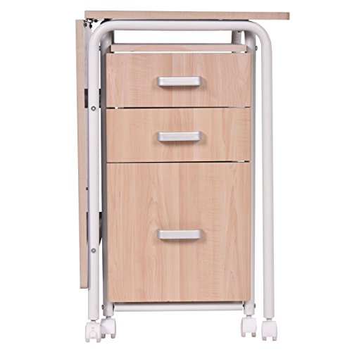 Folding Computer Laptop Desk Wheeled With 3 Drawers Home Office Furniture - Thumbnail 2