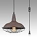 DAYCENT Nautical Farmhouse Plug-in Pendant Light Barn Metal Wire Caged Swag Light Fixture with On/Off Switch on Plug-in Cord, Rust Finish