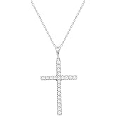 IGI Certified Lab Grown Diamond Cross Necklace 1/4 CTTW (VS2-SI1 Clarity, F-G Color) Sterling Silver or Yellow Gold Plated Silver - 18 Inch Chain