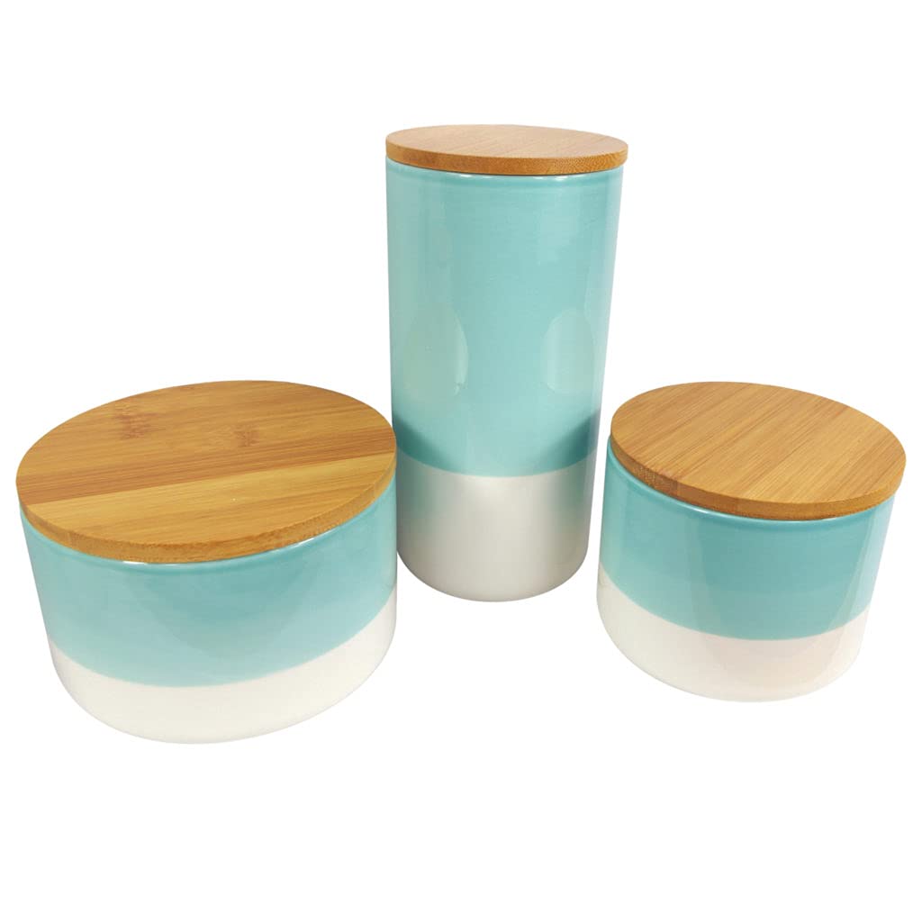 Leaf Ceramic Storage Jars Kitchen Canisters with Lids, Mixed Materials, Aqua Green, 12cm/14.5cm/20cm